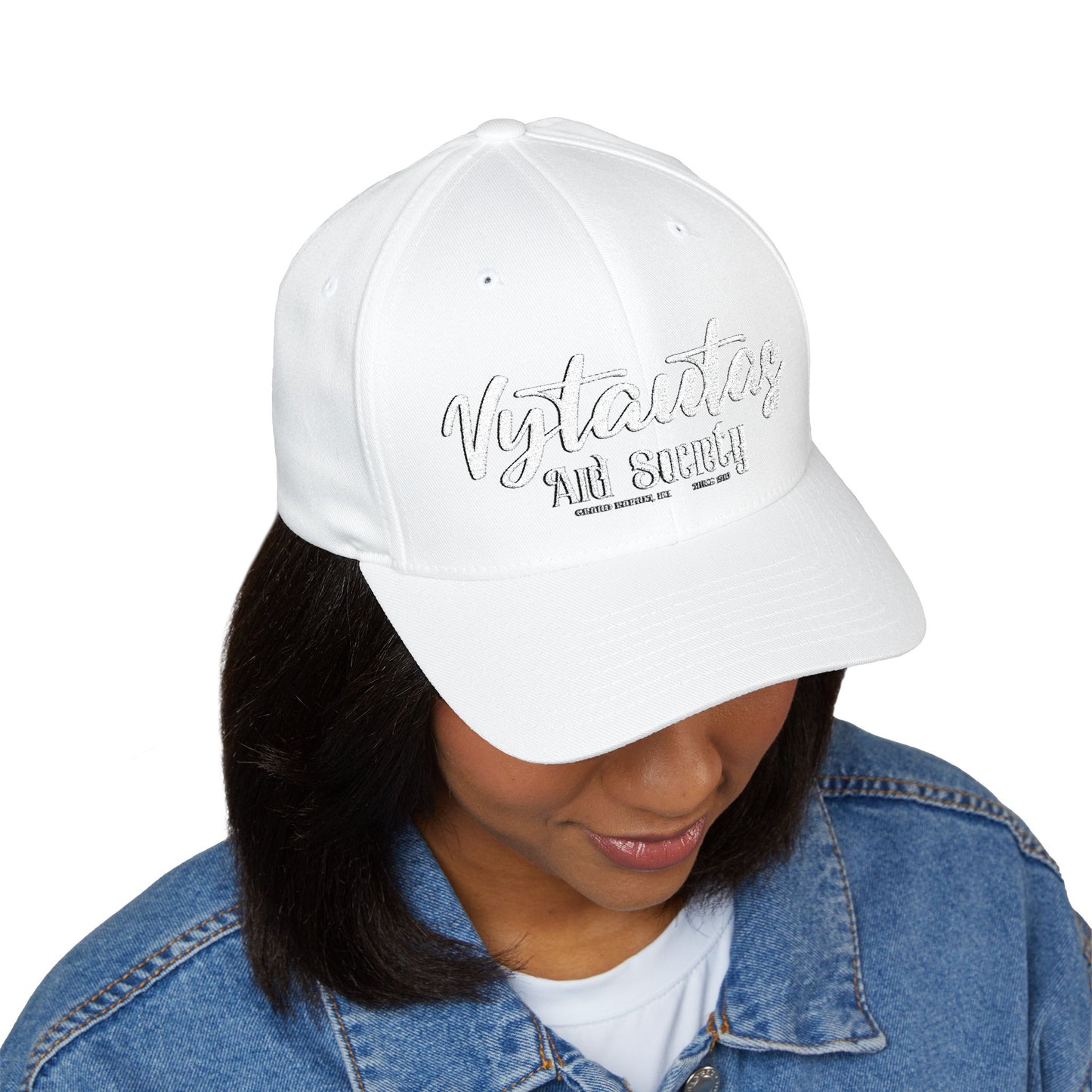 Vytautas Fitted Embroidered Cap — Retro Script Logo Fitted Baseball Hat