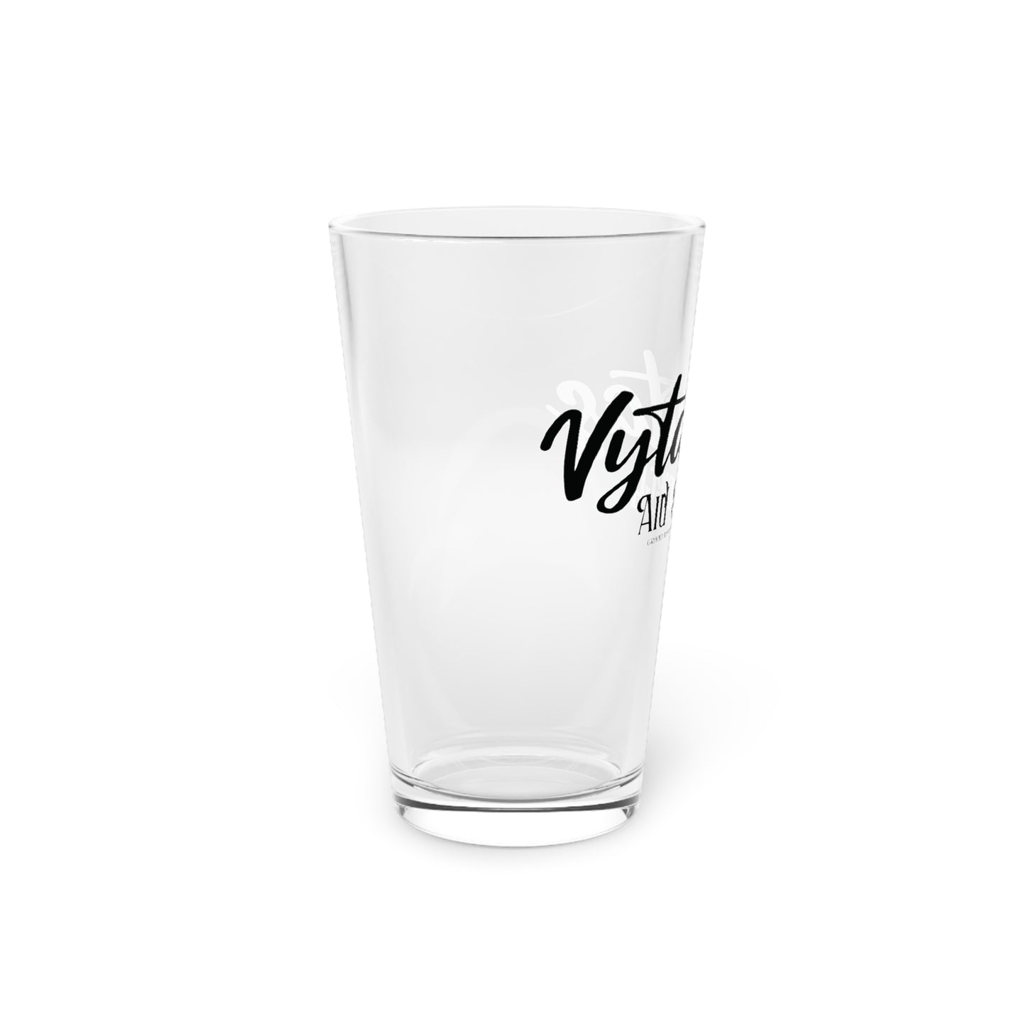 Vytautas Aid Society 16oz Pint Glass – Clear Drinking Glass with Script Logo