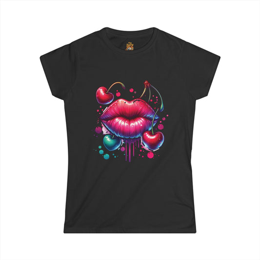 Colorful Lips and Cherries Graphic Tee - Cute Summer Shirt, Gift for Her, Valentine’s Day, Casual Wear, Trendy Fashion