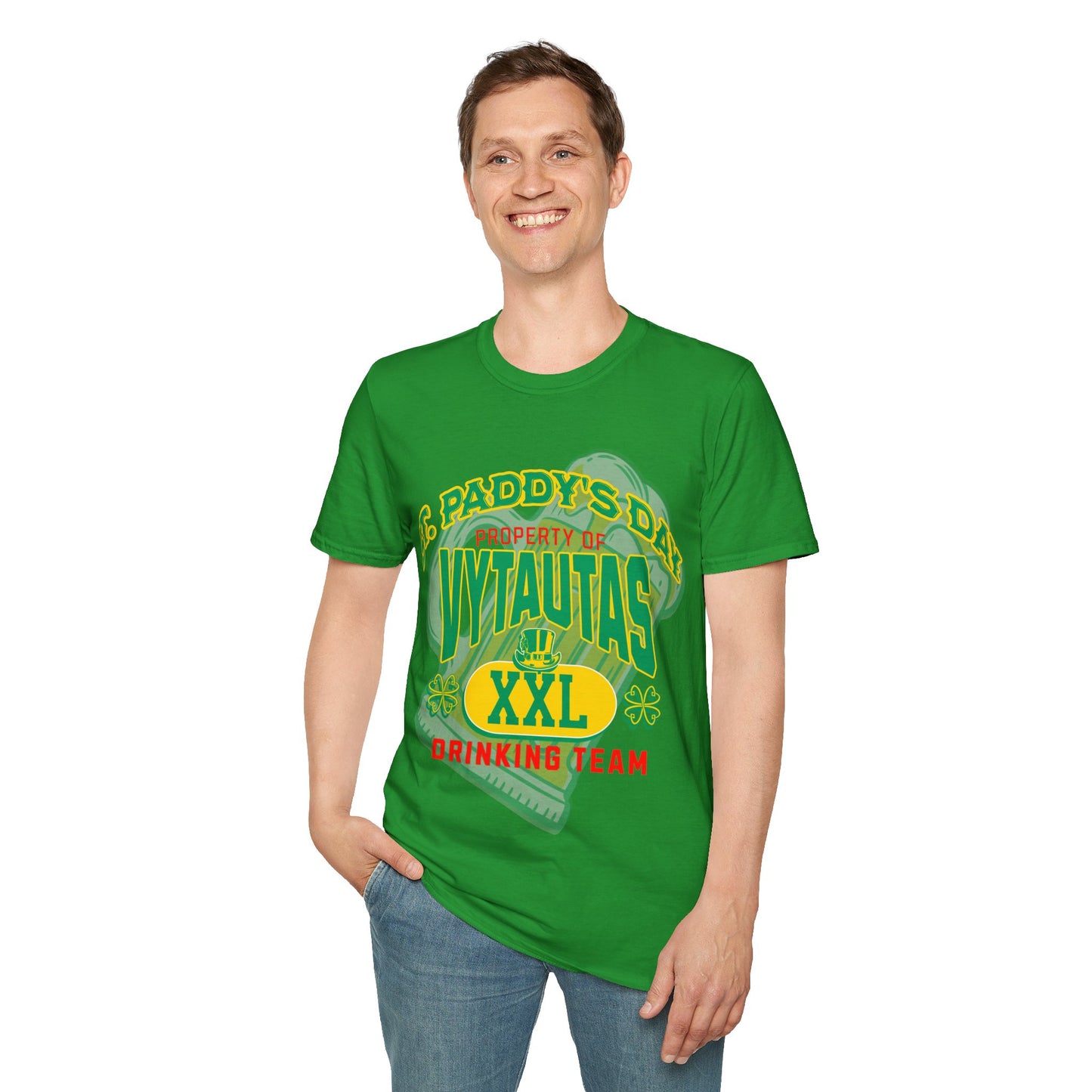 Vytautas St. Patrick's Day Leprechaun T-Shirt 2 — "Drinking Team" Green Beer & Shamrock Design