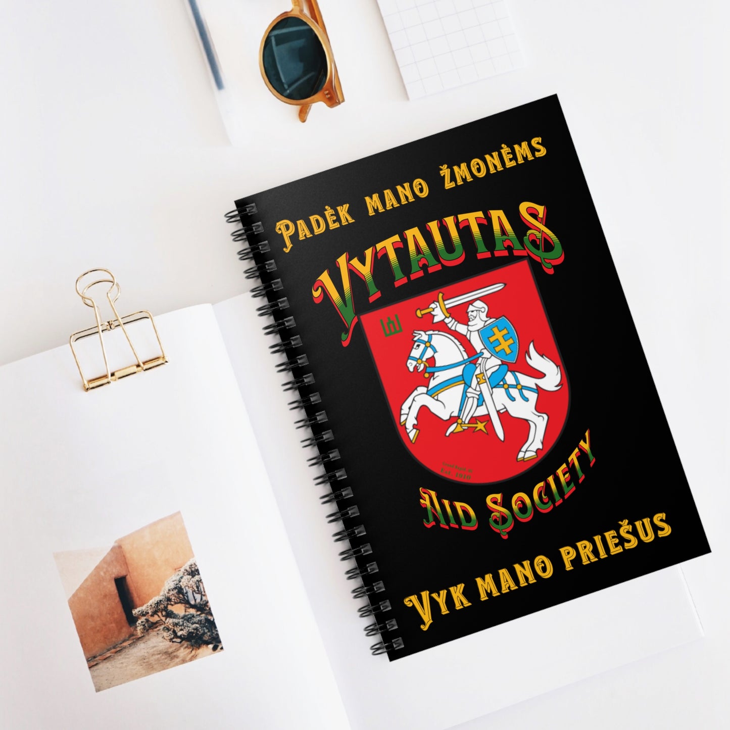 Vytautas Gold on Black Vytautas Shield 2 Spiral Notebook — Journal (Est. 1910)