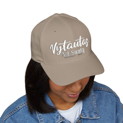 Vytautas Fitted Embroidered Cap — Retro Script Logo Fitted Baseball Hat