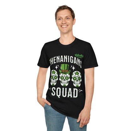 Vytautas St. Patrick's Day Leprechaun T-Shirt — "Shenanigans Squad" Sugar Skull Design