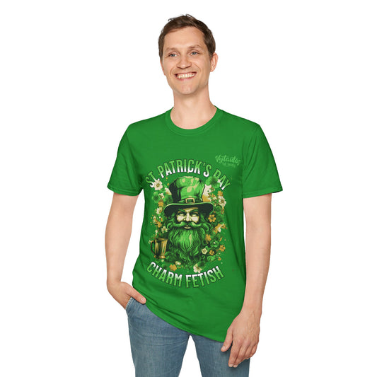 Vytautas St. Patrick's Day Leprechaun T-Shirt — "Charm Fetish" Green Beer & Shamrock Design