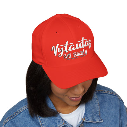 Vytautas Fitted Embroidered Cap — Retro Script Logo Fitted Baseball Hat