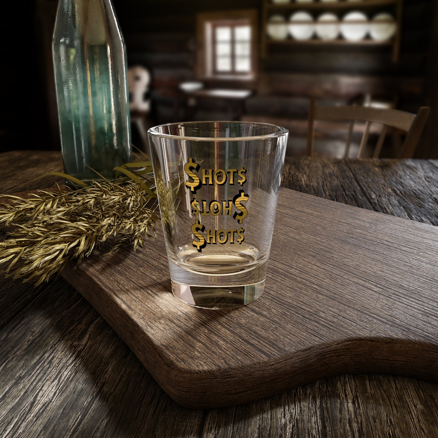 Glass Money Shots 1.5oz Shot Glass — Gold Dollar Text Party Shot Glass