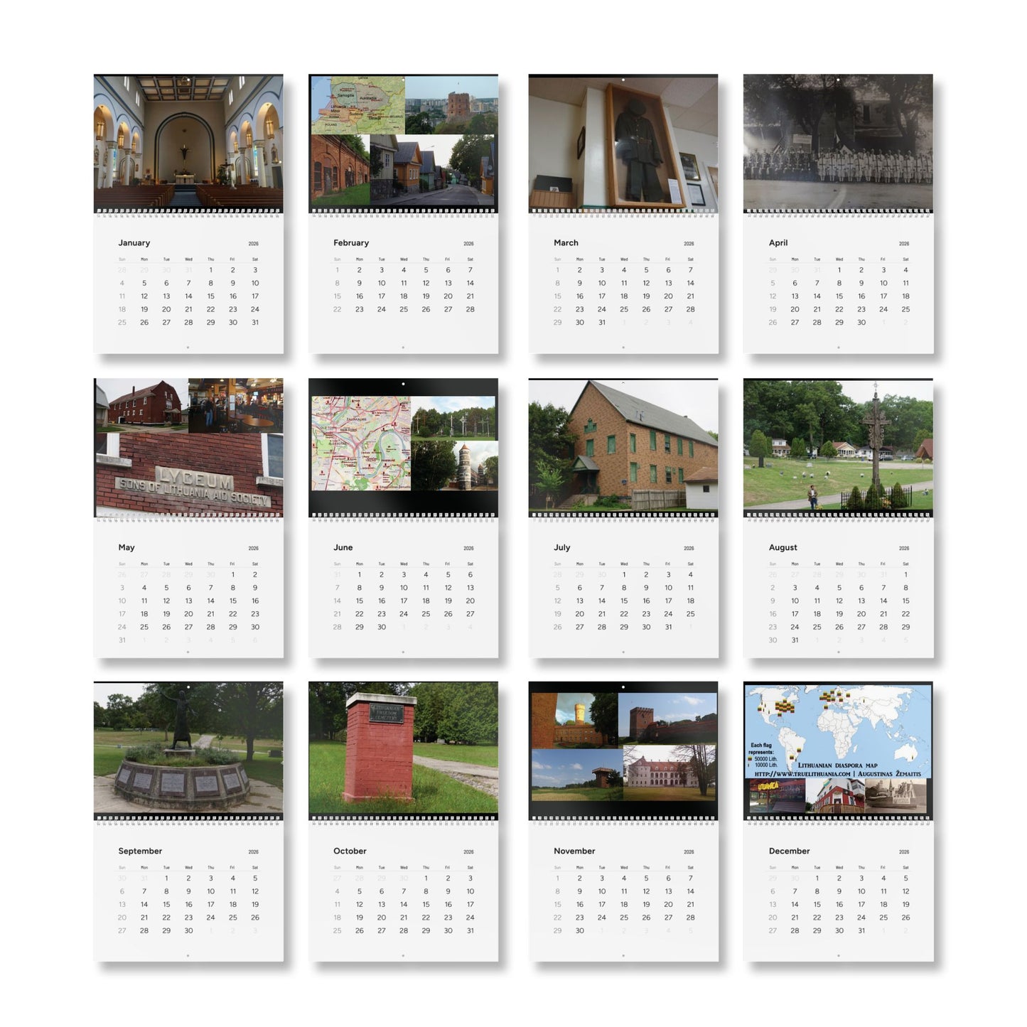 Lithuanian 2026 Wall Calendar — Historic Photos and local Vytautus Mi Photos, Monthly Planner
