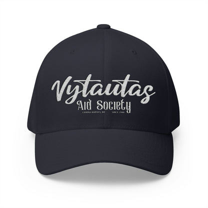 Vytautas Fitted Embroidered Cap — Retro Script Logo Fitted Baseball Hat