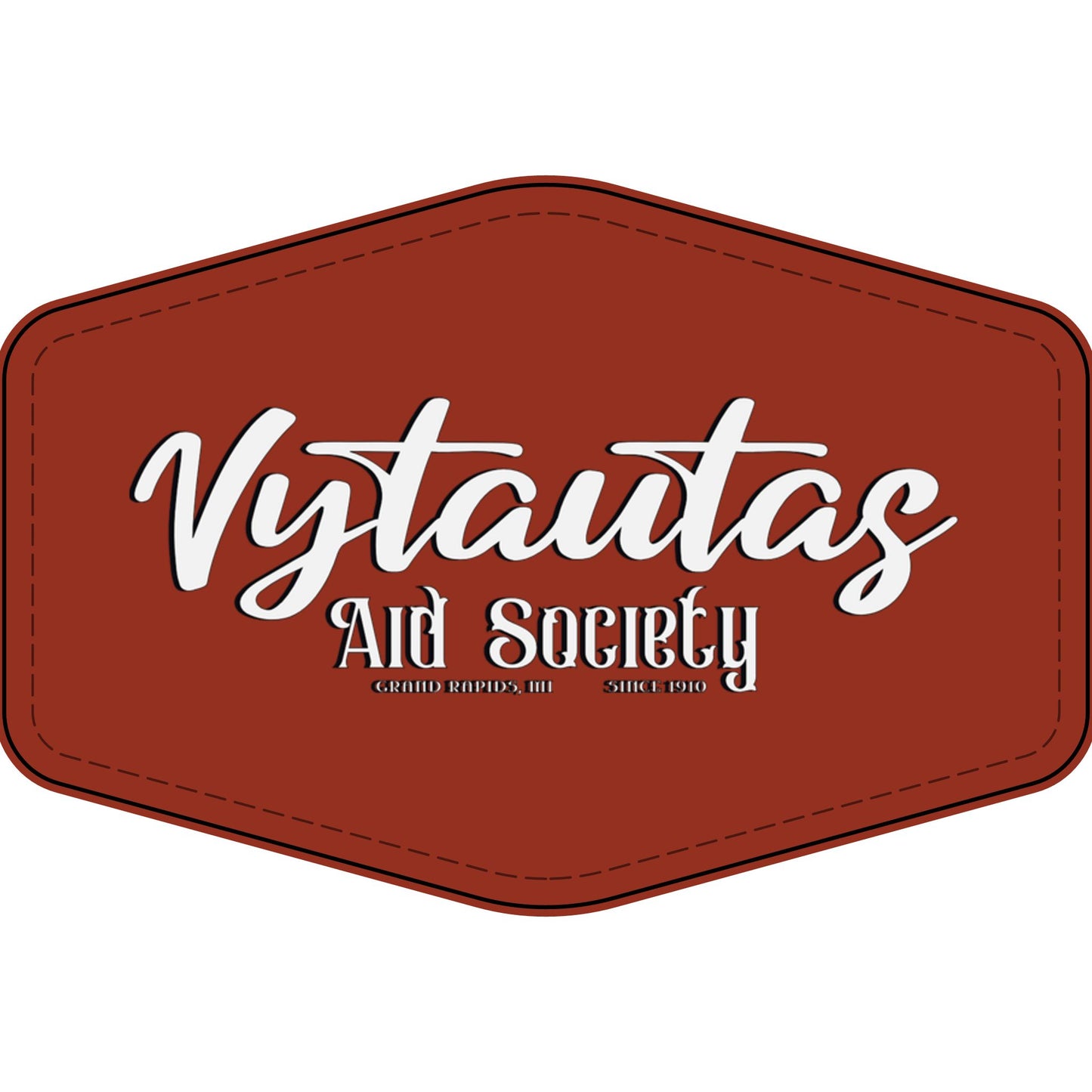 Faux Leather Patch — "Vytautas Aid Society" Engraved "Heat Press On" Badge