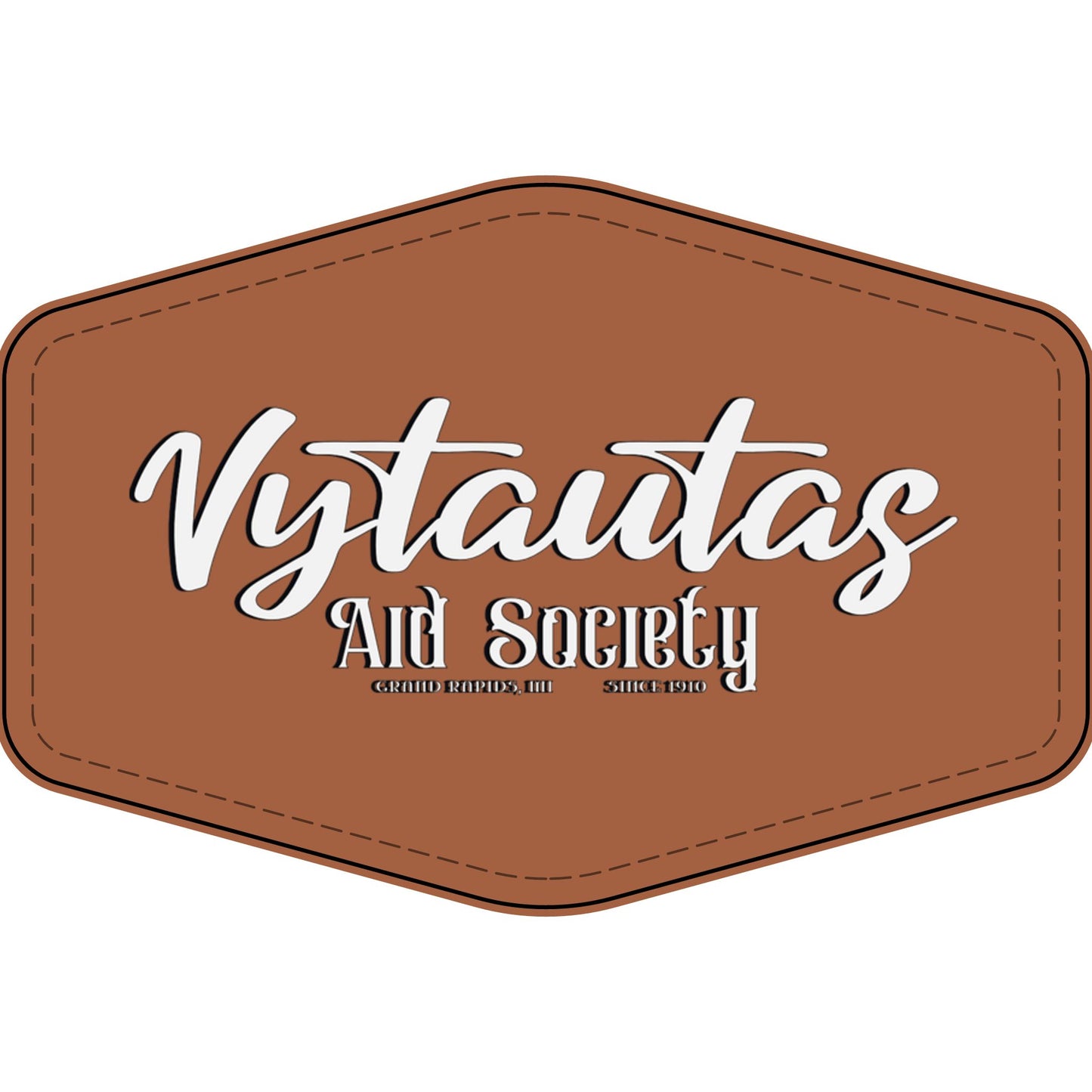 Faux Leather Patch — "Vytautas Aid Society" Engraved "Heat Press On" Badge