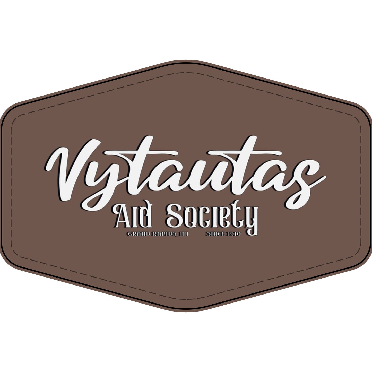 Faux Leather Patch — "Vytautas Aid Society" Engraved "Heat Press On" Badge