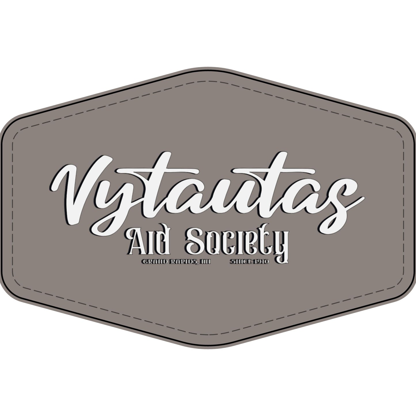 Faux Leather Patch — "Vytautas Aid Society" Engraved "Heat Press On" Badge