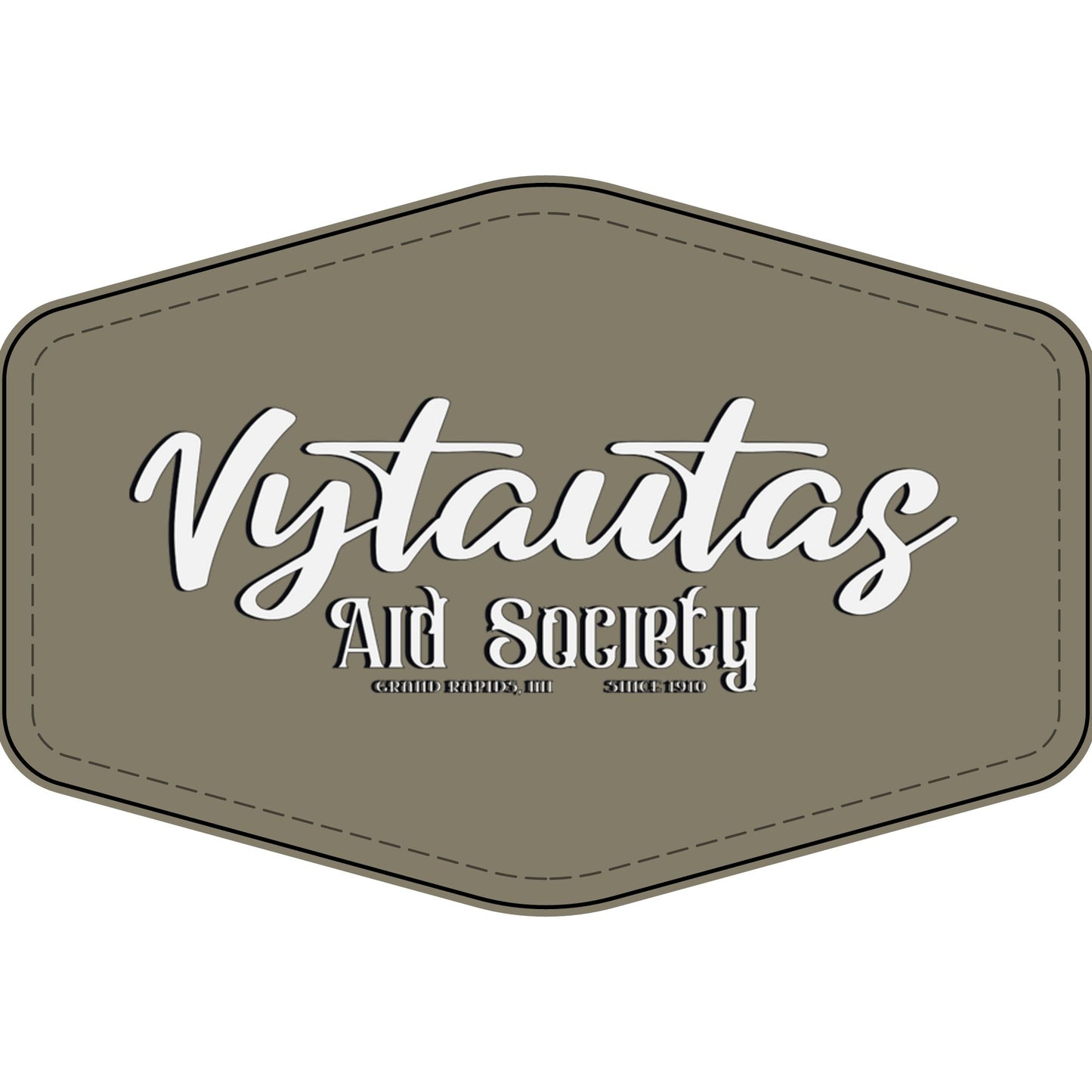 Faux Leather Patch — "Vytautas Aid Society" Engraved "Heat Press On" Badge