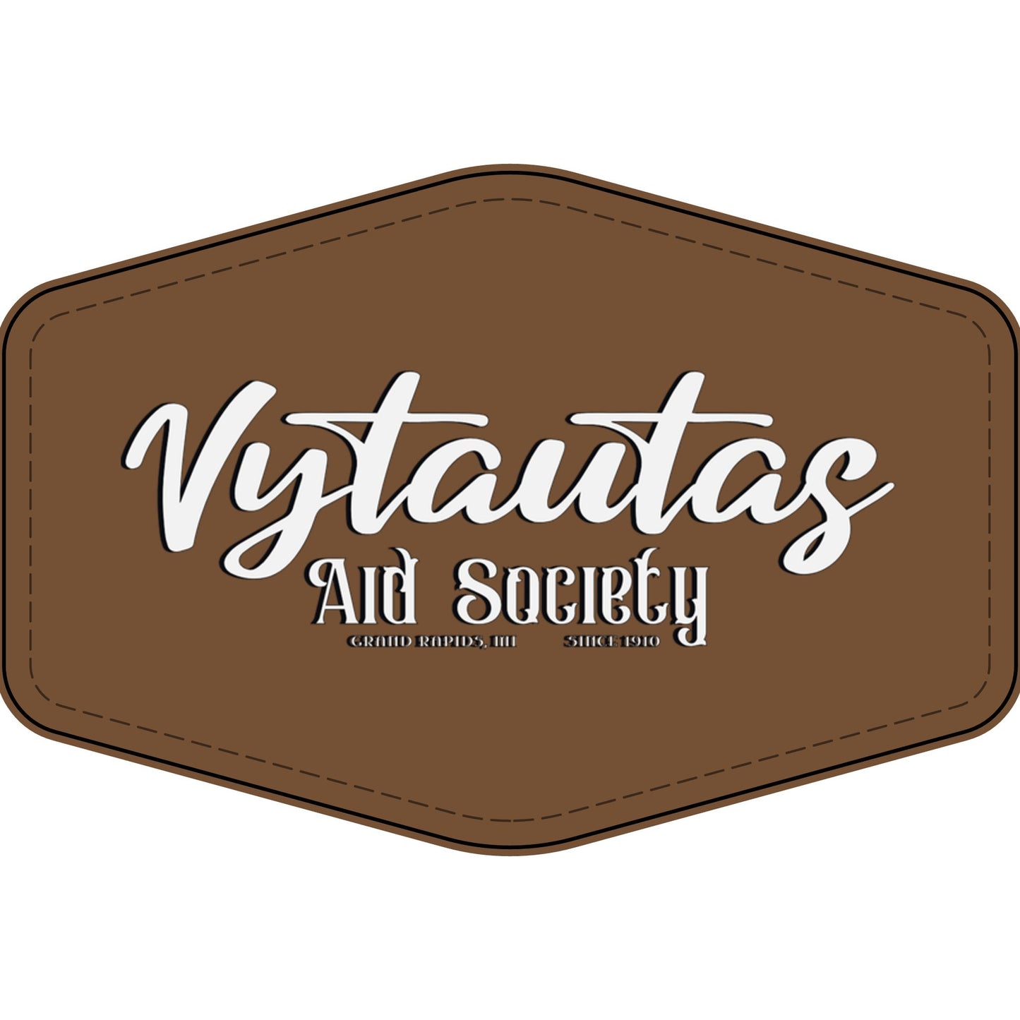Faux Leather Patch — "Vytautas Aid Society" Engraved "Heat Press On" Badge