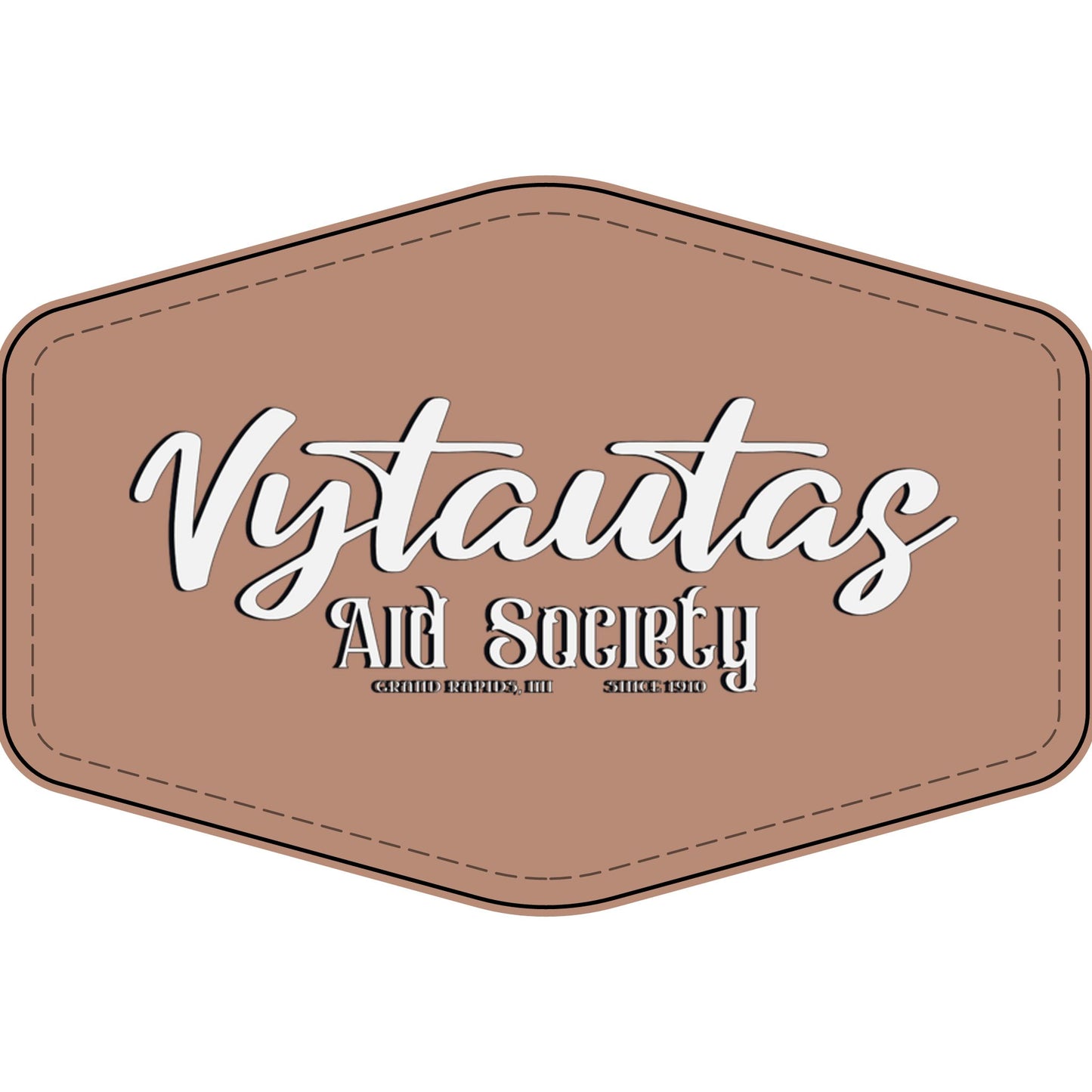 Faux Leather Patch — "Vytautas Aid Society" Engraved "Heat Press On" Badge