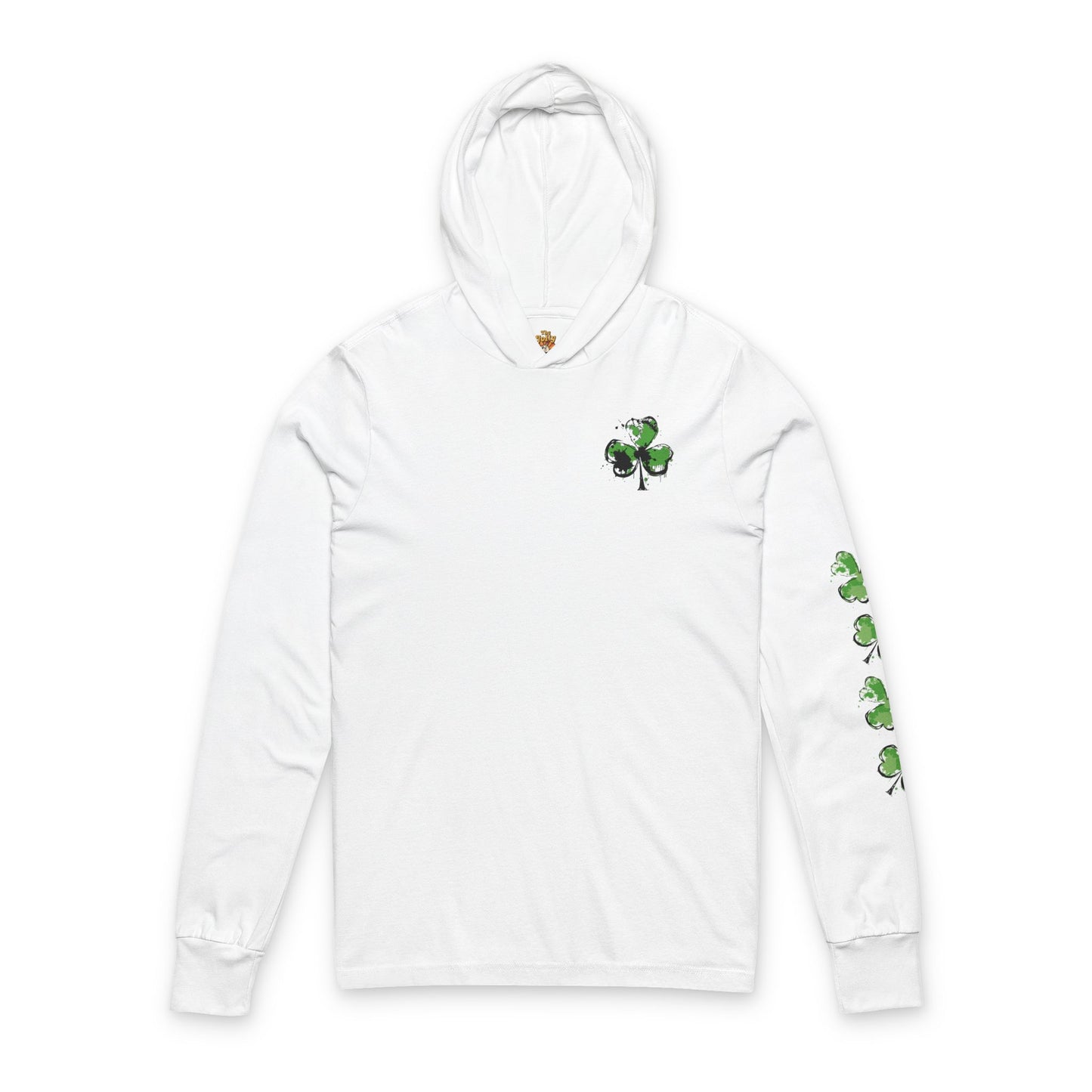 St. Patrick's Shamrock Hooded Long Sleeve Tee — 'Mostly Lucky' Graphic