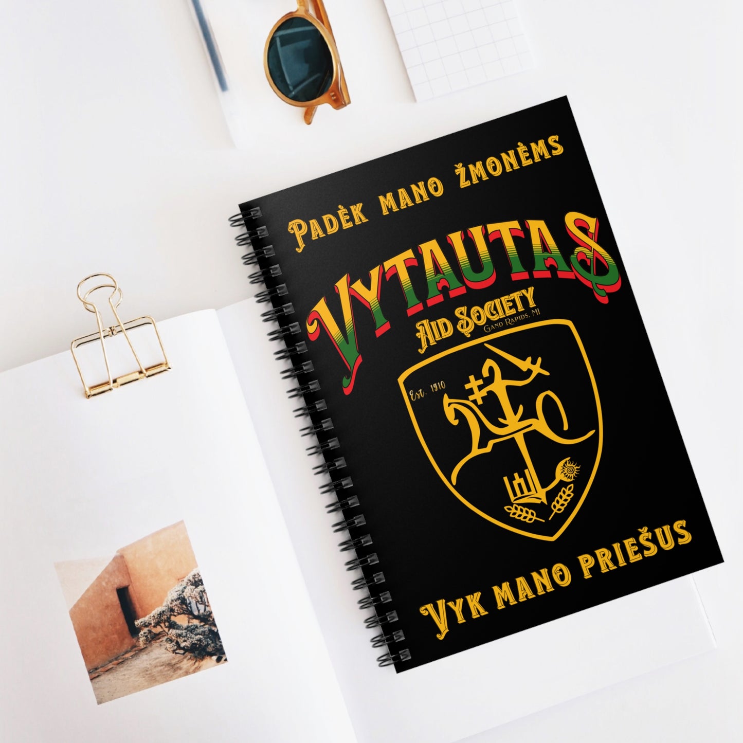 Vytautas Gold on Black Vytautas Shield Spiral Notebook — Journal (Est. 1910)