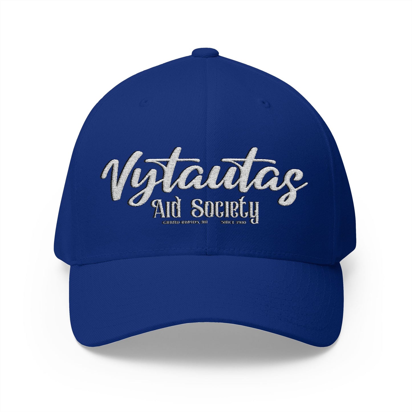 Vytautas Fitted Embroidered Cap — Retro Script Logo Fitted Baseball Hat