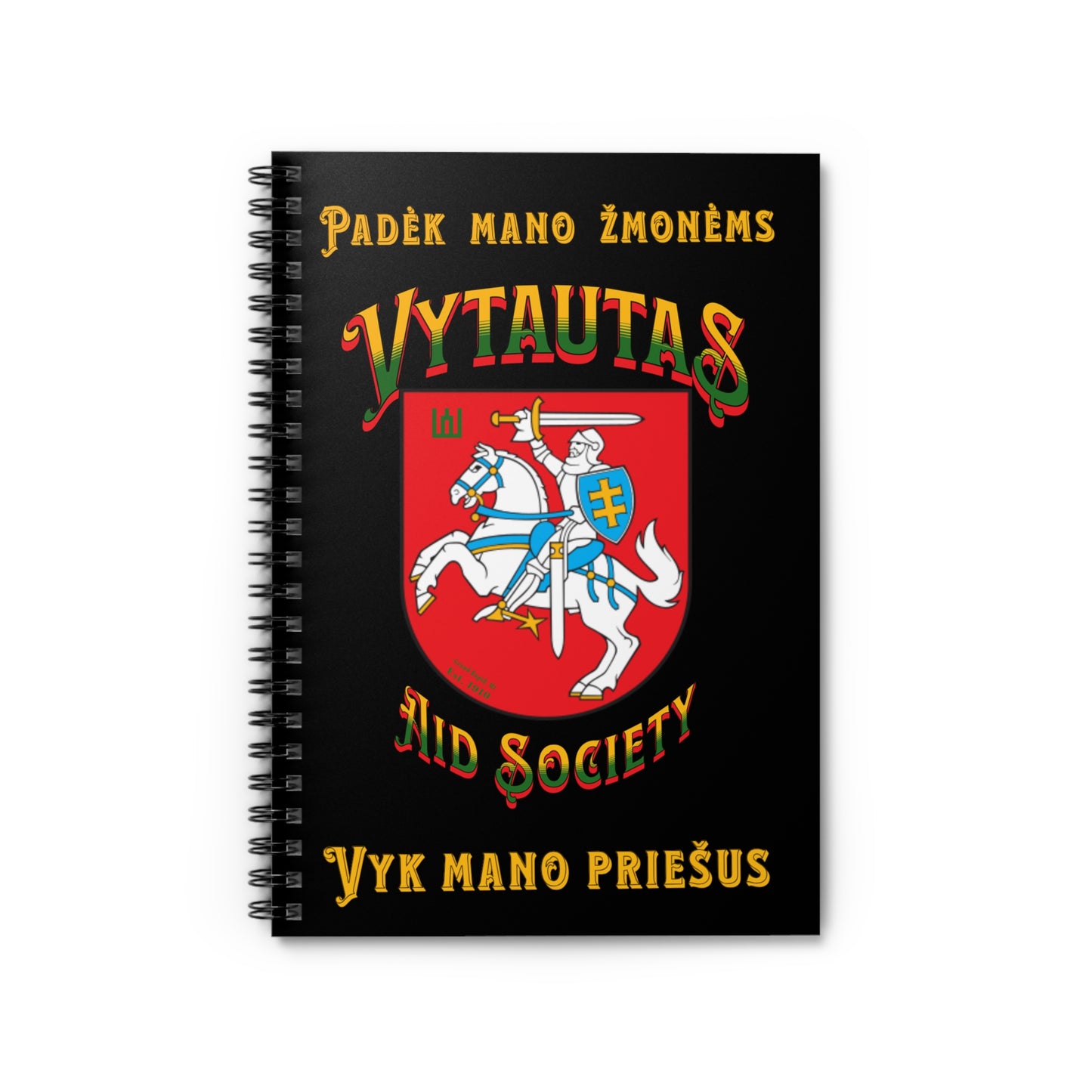 Vytautas Gold on Black Vytautas Shield 2 Spiral Notebook — Journal (Est. 1910)