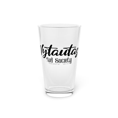Vytautas Aid Society 16oz Pint Glass – Clear Drinking Glass with Script Logo