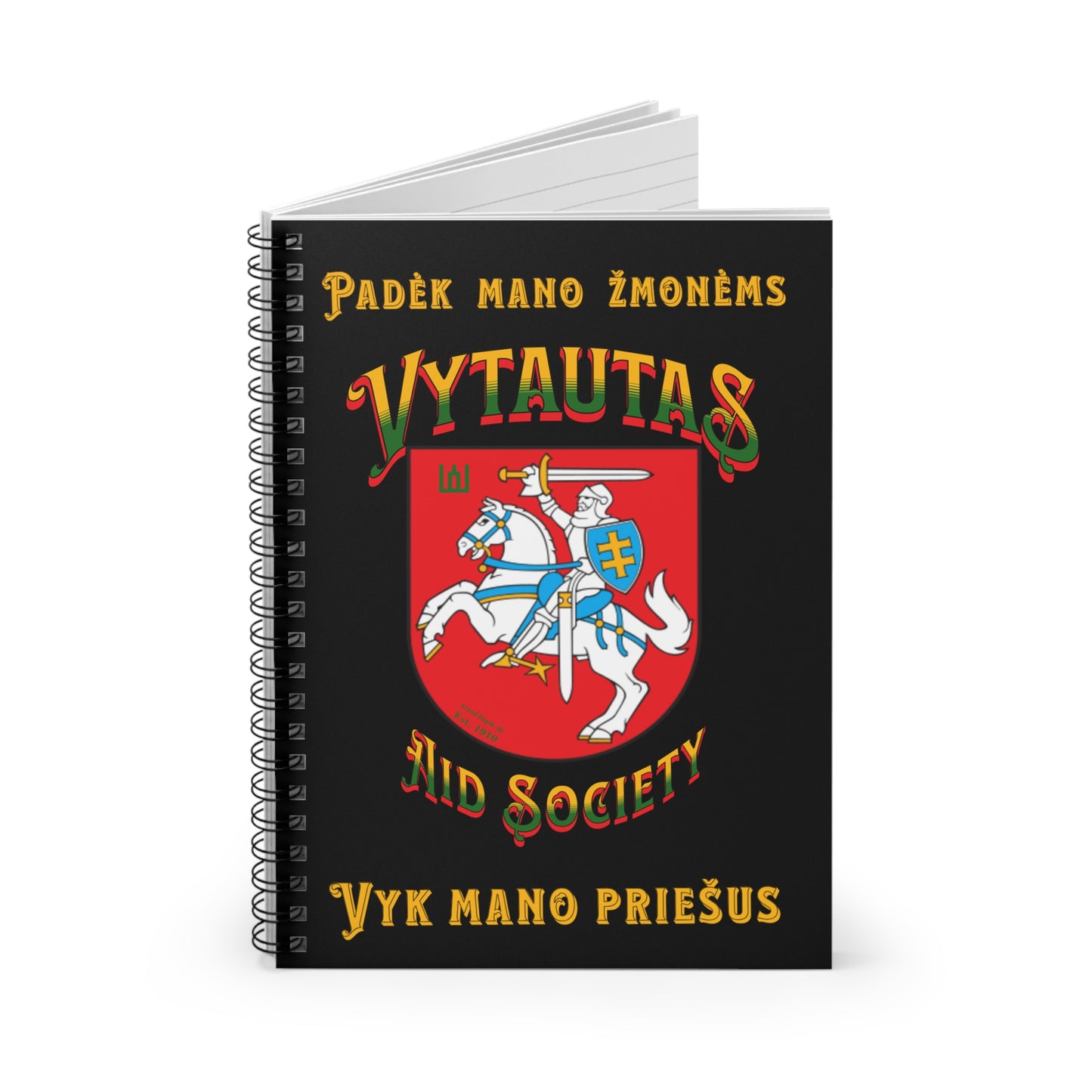 Vytautas Gold on Black Vytautas Shield 2 Spiral Notebook — Journal (Est. 1910)