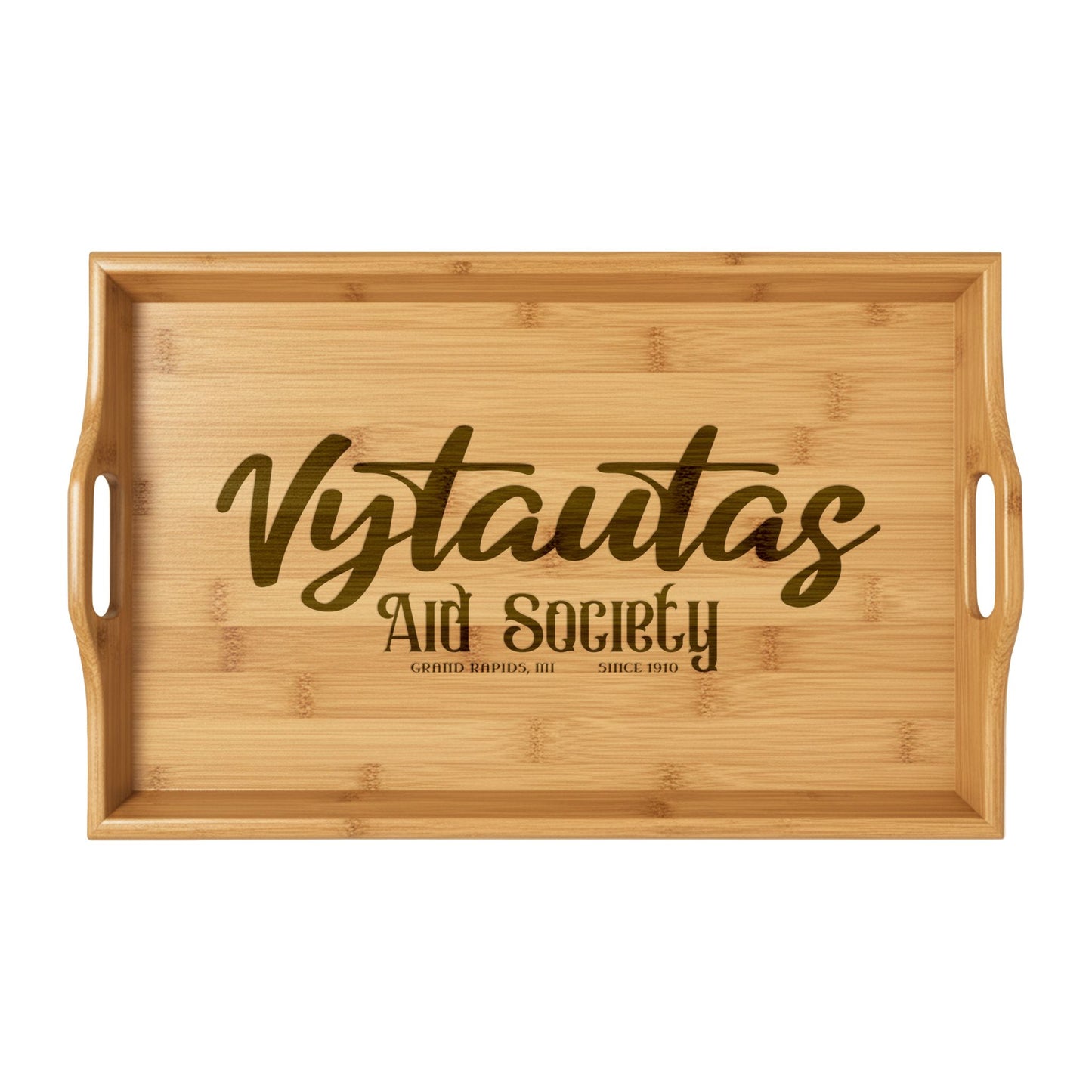Engraved Bamboo Serving Tray — "Vytautas Aid Society"  Decorative Tray