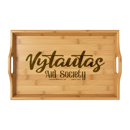 Engraved Bamboo Serving Tray — "Vytautas Aid Society"  Decorative Tray