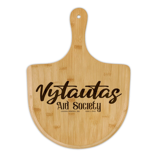 Engraved Bamboo Pizza Peel — 'Vytautas Aid Society' Personalized Lithuanian   Serving Board