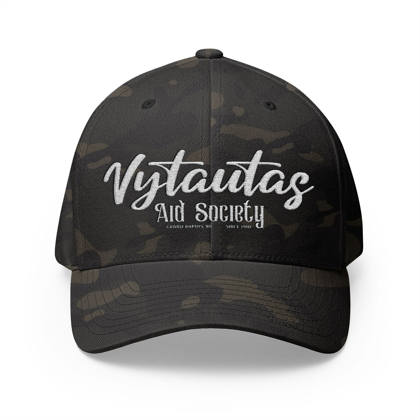 Vytautas Fitted Embroidered Cap — Retro Script Logo Fitted Baseball Hat