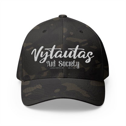 Vytautas Fitted Embroidered Cap — Retro Script Logo Fitted Baseball Hat
