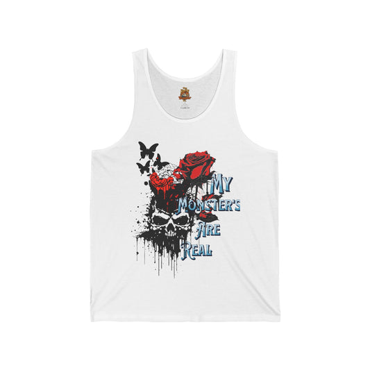 Skull & Rose Tank Top — "My Monsters Are Real" Gothic Graphic Tank